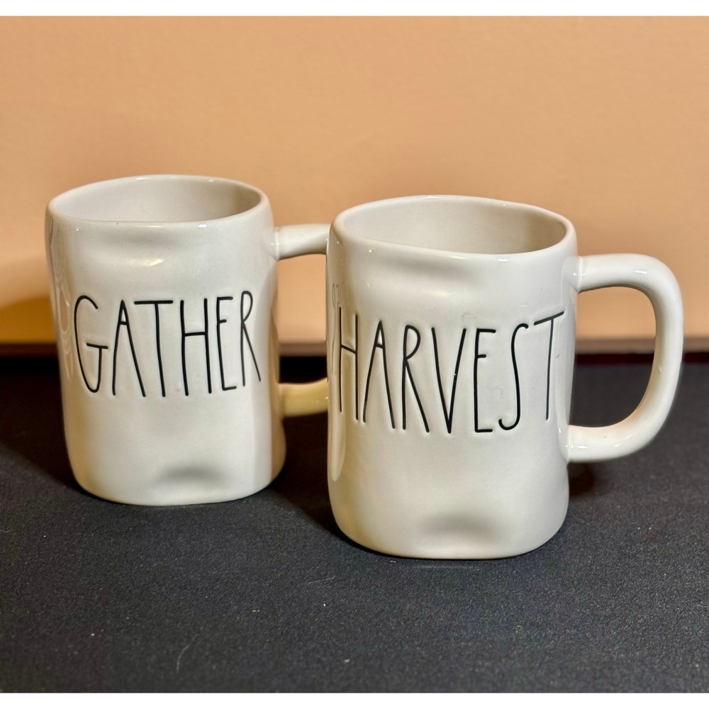 2 Rae Dunn Artisan Gather Harvest Mugs Set Fall Thanksgiving Ceramic Stoneware